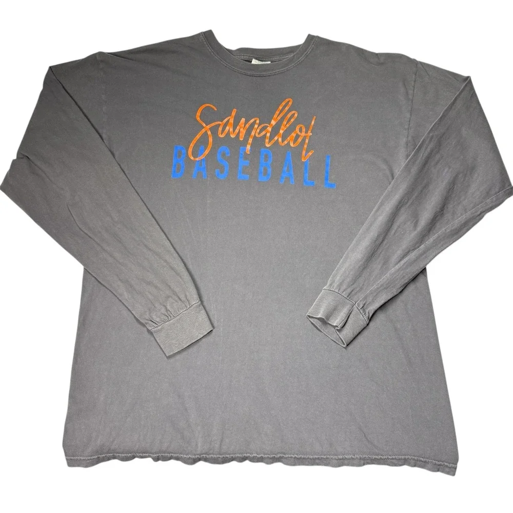 Sandlot Baseball Long Sleeve T-Shirt Mens XL Gray Comfort Colors Movie Fans - Picture 1 of 10